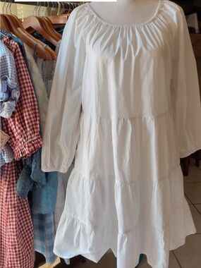 J Crew White Cotton Layered Midi Long Sleeve Dress Size XS
